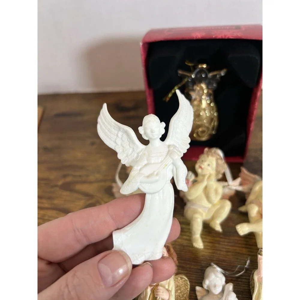 Vintage Angel Christmas Tree Ornaments Cherubs Lot Of 9 Holiday Decor Mixed Set